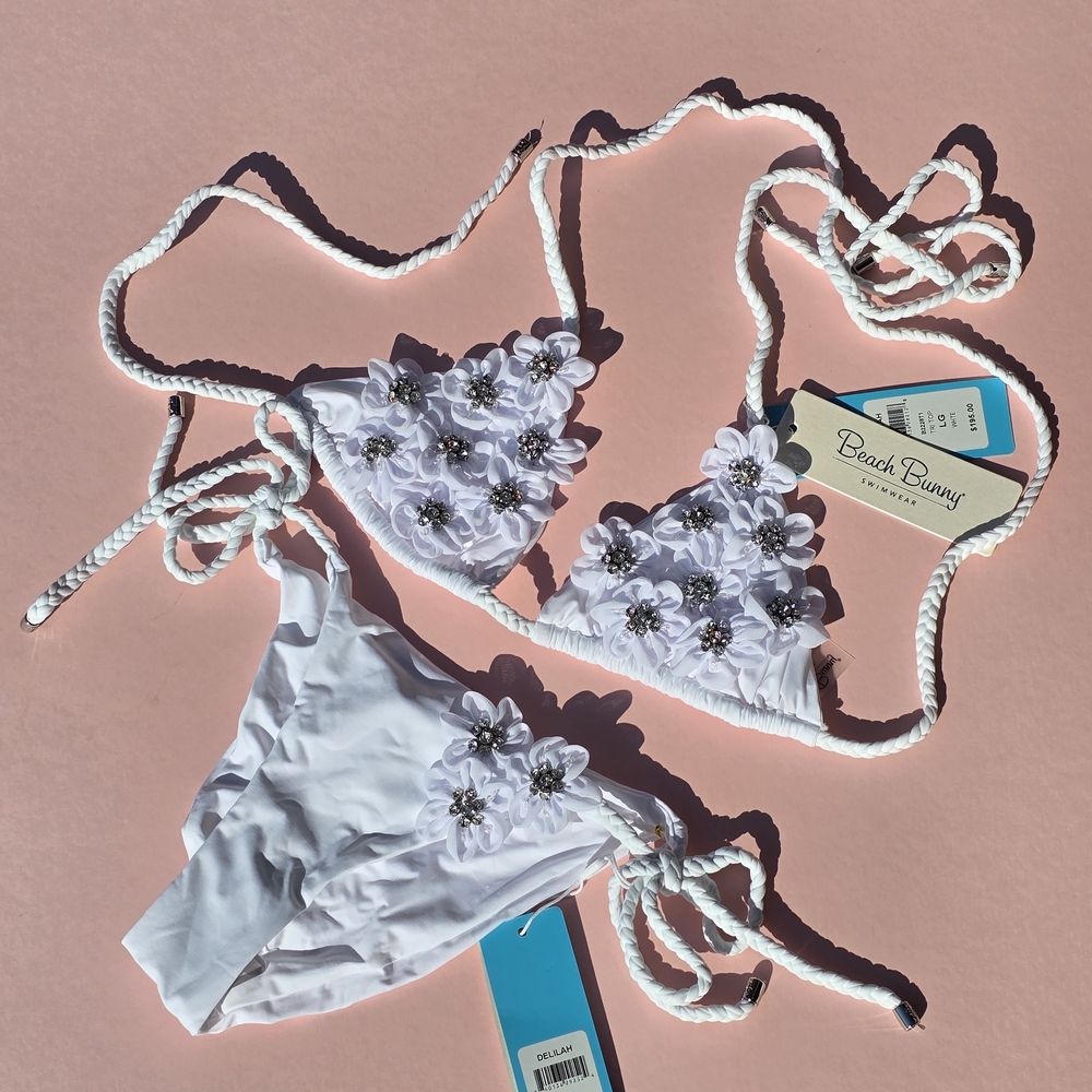 Beach Bunny White Floral Bikini Set L top M Bottom Bridal Nwt